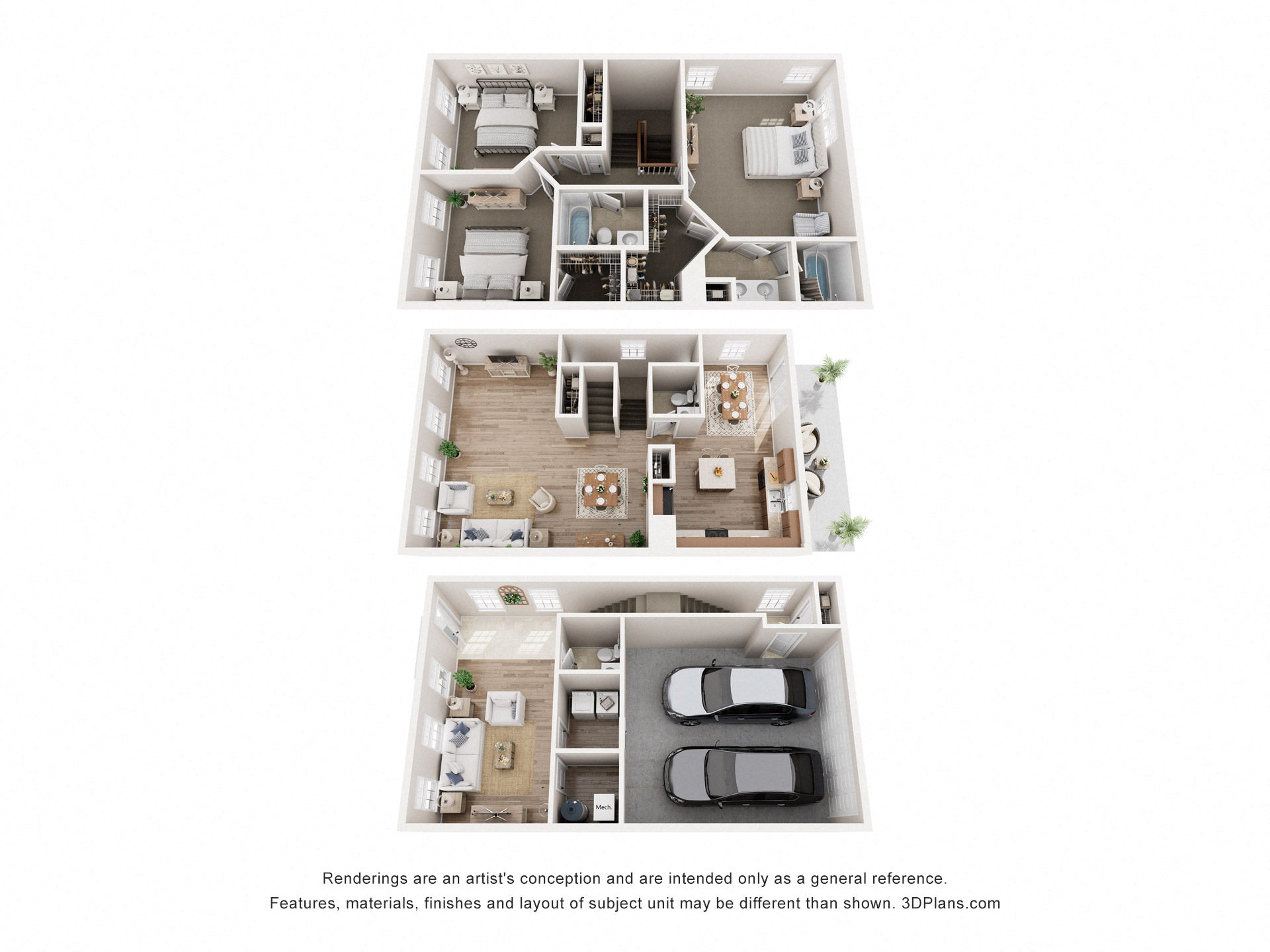 Floor plan for 3 beds, 2.5 baths, 2351 sqft
